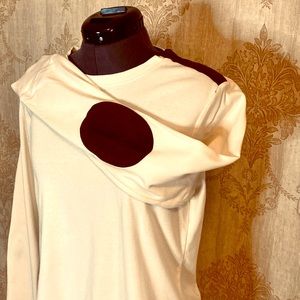 🐎 Ralph Lauren Equestrian Ivory Suede Elbow Patch Top XL